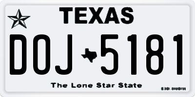 TX license plate DOJ5181