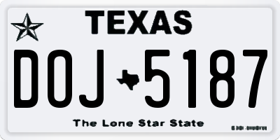 TX license plate DOJ5187