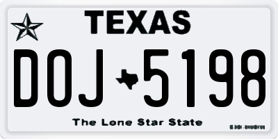 TX license plate DOJ5198