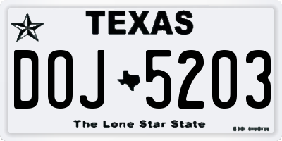 TX license plate DOJ5203