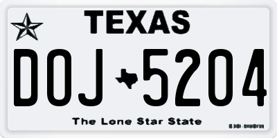 TX license plate DOJ5204