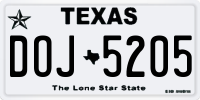 TX license plate DOJ5205