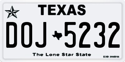 TX license plate DOJ5232