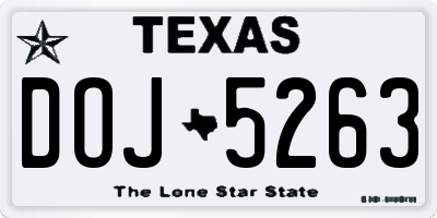 TX license plate DOJ5263