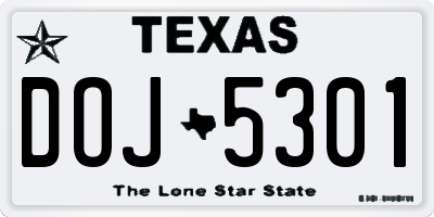 TX license plate DOJ5301