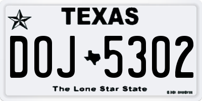 TX license plate DOJ5302