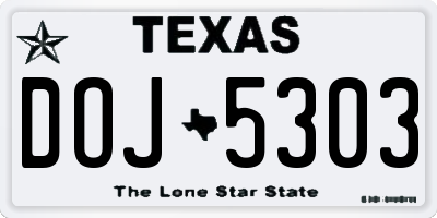 TX license plate DOJ5303