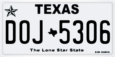 TX license plate DOJ5306