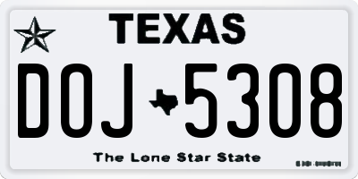 TX license plate DOJ5308