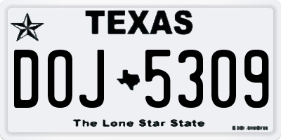TX license plate DOJ5309