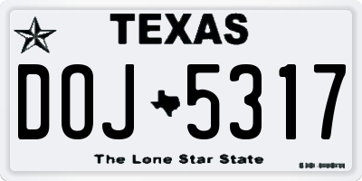 TX license plate DOJ5317