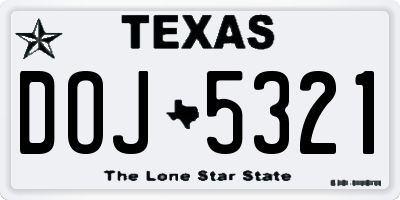 TX license plate DOJ5321