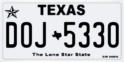 TX license plate DOJ5330