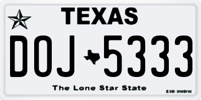 TX license plate DOJ5333