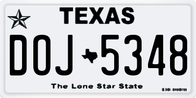 TX license plate DOJ5348
