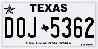 TX license plate DOJ5362