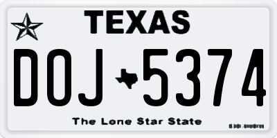 TX license plate DOJ5374