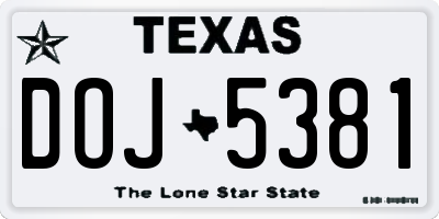 TX license plate DOJ5381