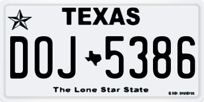TX license plate DOJ5386