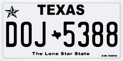 TX license plate DOJ5388