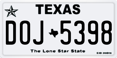 TX license plate DOJ5398
