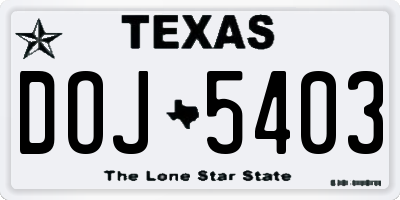 TX license plate DOJ5403