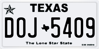 TX license plate DOJ5409