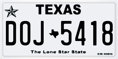 TX license plate DOJ5418