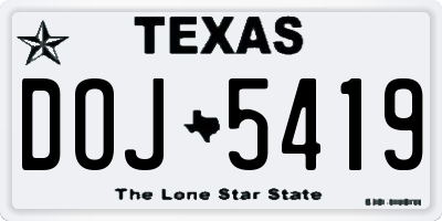 TX license plate DOJ5419