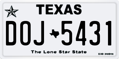 TX license plate DOJ5431