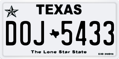 TX license plate DOJ5433