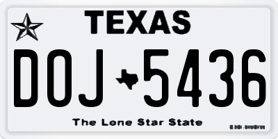 TX license plate DOJ5436