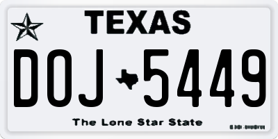 TX license plate DOJ5449
