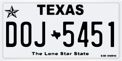 TX license plate DOJ5451