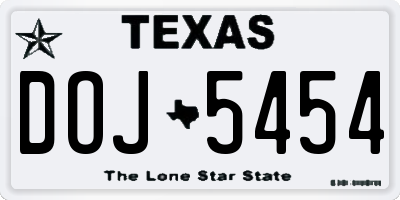 TX license plate DOJ5454