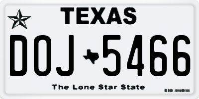 TX license plate DOJ5466