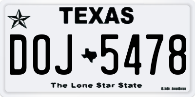 TX license plate DOJ5478