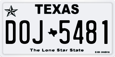 TX license plate DOJ5481