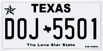 TX license plate DOJ5501