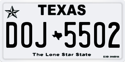 TX license plate DOJ5502