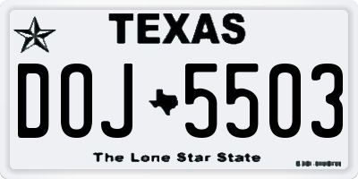 TX license plate DOJ5503