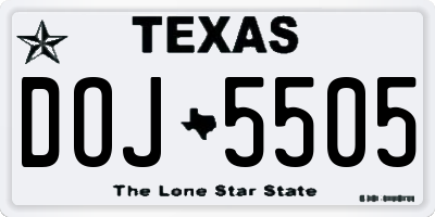 TX license plate DOJ5505