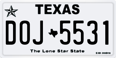TX license plate DOJ5531
