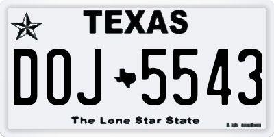 TX license plate DOJ5543