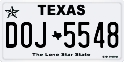 TX license plate DOJ5548