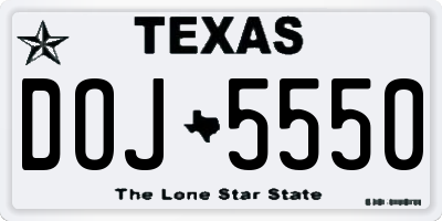 TX license plate DOJ5550