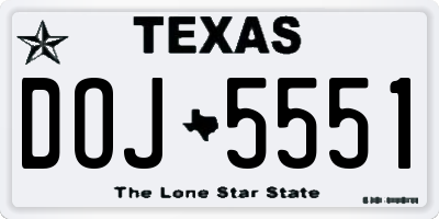 TX license plate DOJ5551