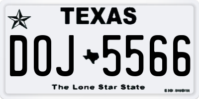 TX license plate DOJ5566