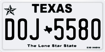 TX license plate DOJ5580