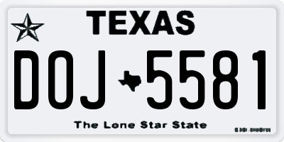 TX license plate DOJ5581